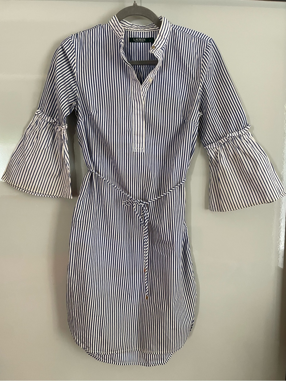 Lauren Ralph Lauren Navy & White Striped Tie-Waist Shirt Dress